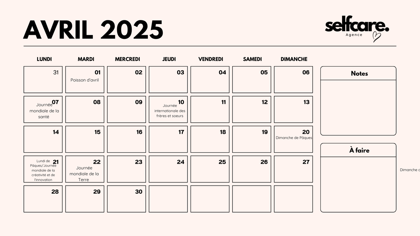 Calendrier marketing 2025 - Selfcare