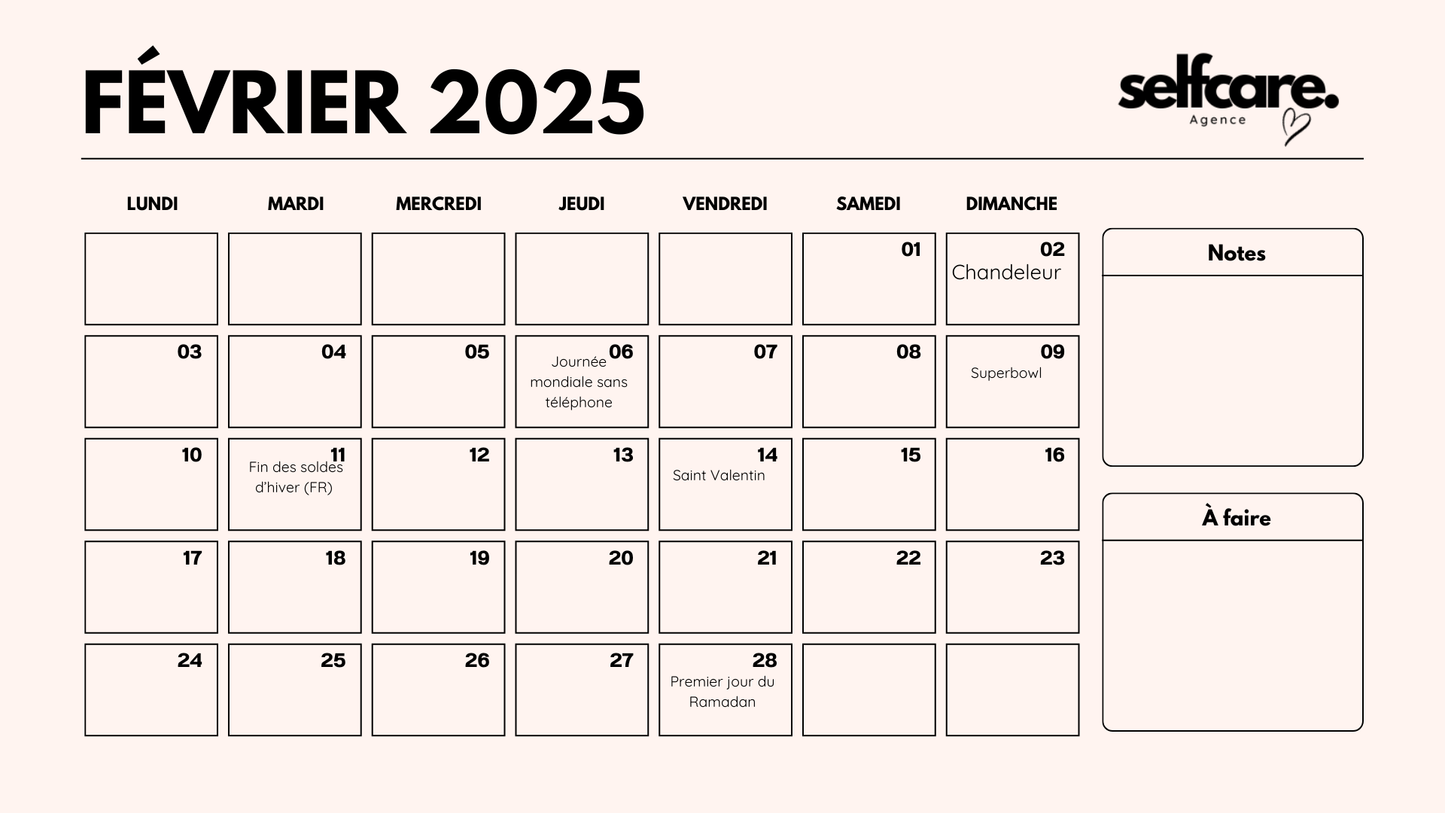 Calendrier marketing 2025 - Selfcare