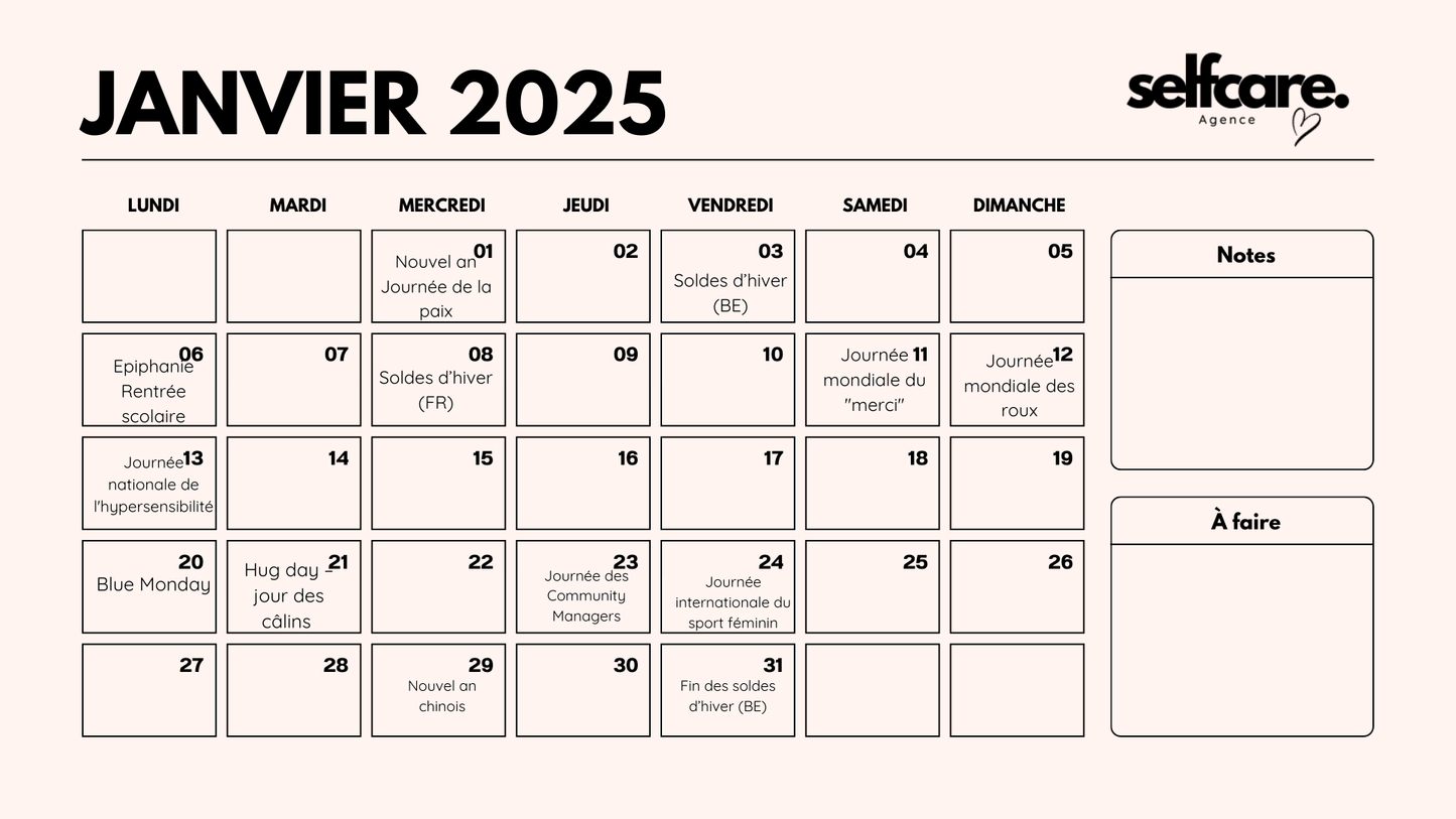 Calendrier marketing 2025 - Selfcare